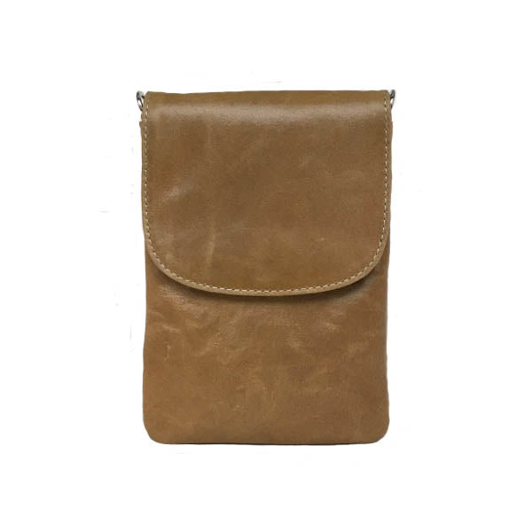 Skagen mobiltaske med rem. Vintage look. Brun olive. Ægte læder. Cosystyle