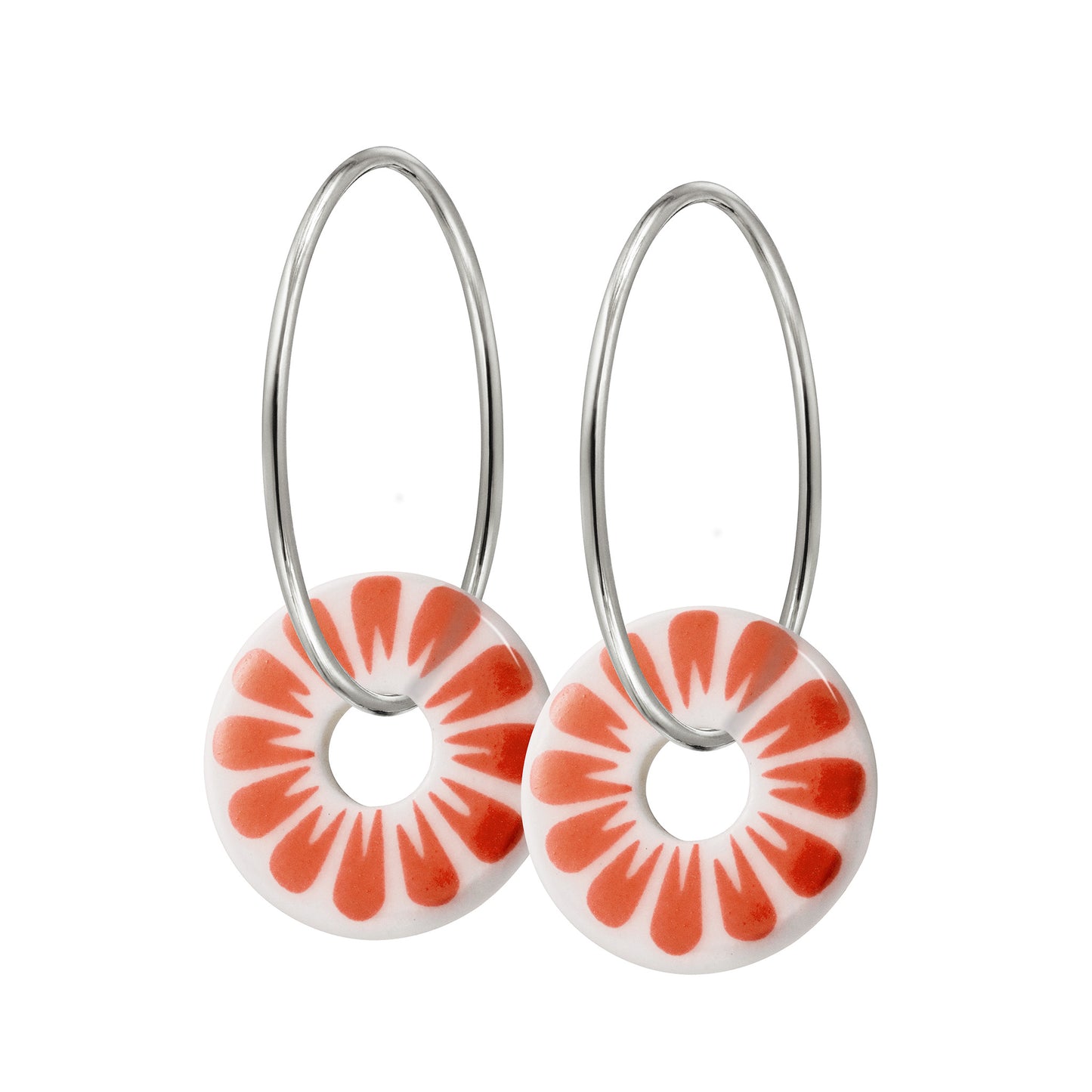 Bloom creol øreringe. Coral rød. Sterling sølv. Scherning København