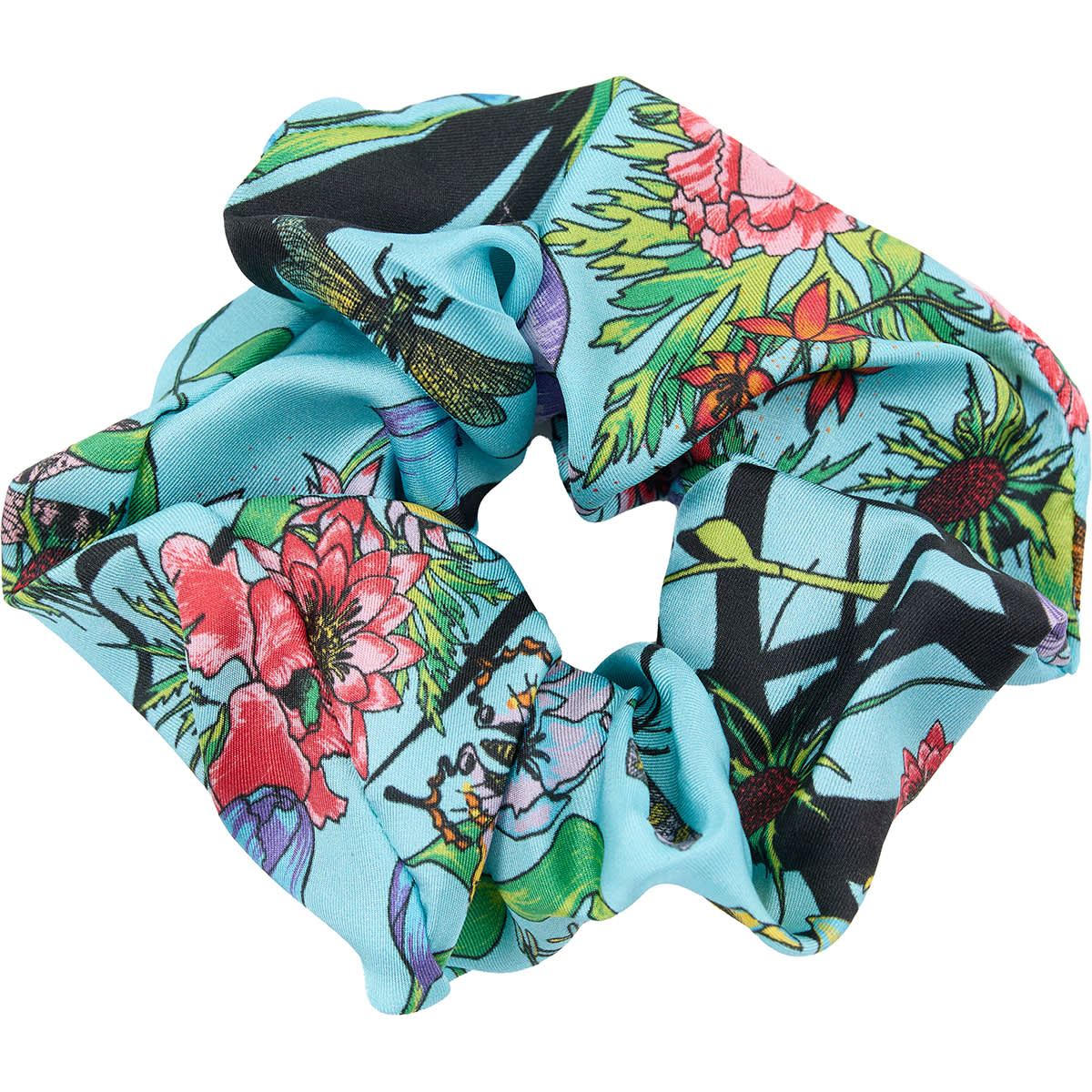 Living Garden Hår Scrunchie. 100% silke. Turkis, pink, sort. Bella Ballou