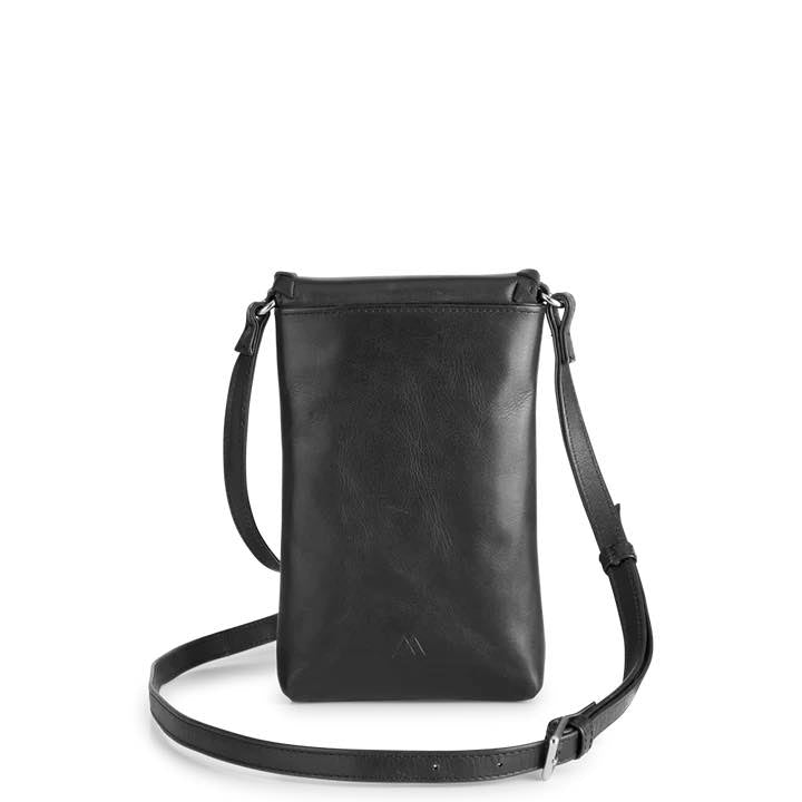 LuccaMBG mobiltaske med rem. Whipstitch model. Sort. Læder. Markberg