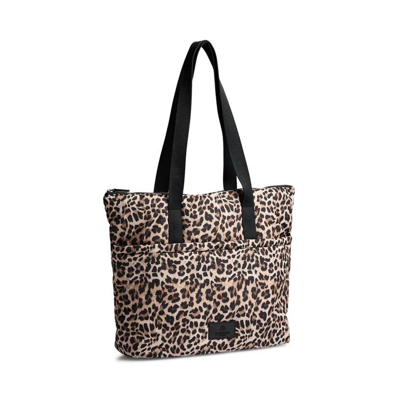 Sac cabas PerryMBG à imprimé léopard. Noir et beige. Polyester recyclé. Markberg.