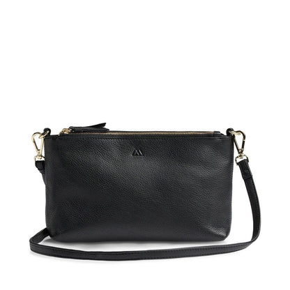 MikalaMBG Umhängetasche. Schwarz und Gold. Leder. Markberg