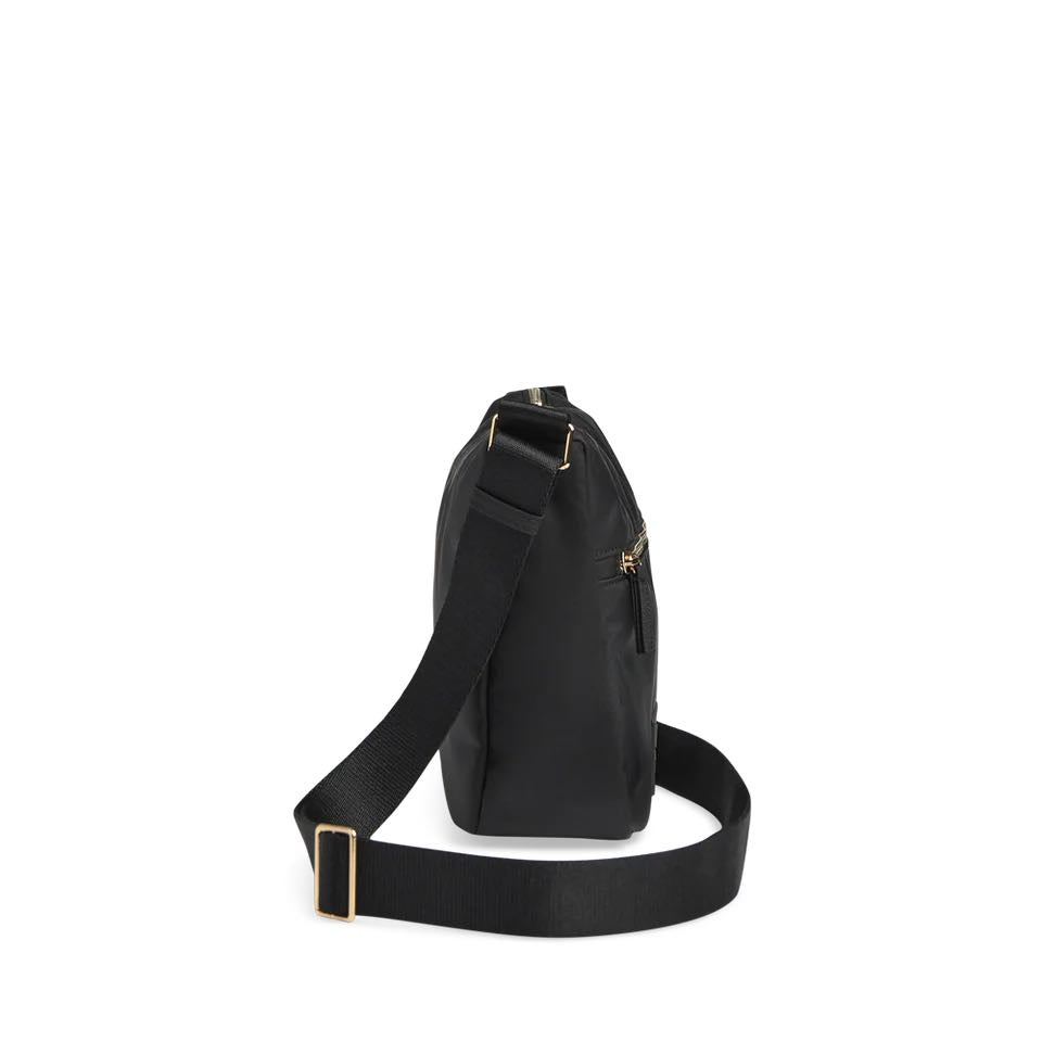 MonoMBG Umhängetasche. Unisex, Schwarz mit Gold. Recyceltes Polyester. Markberg