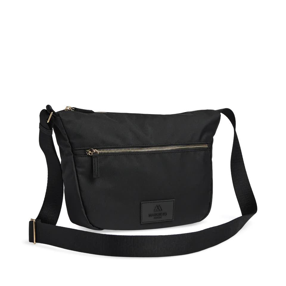 MonoMBG Umhängetasche. Unisex, Schwarz mit Gold. Recyceltes Polyester. Markberg