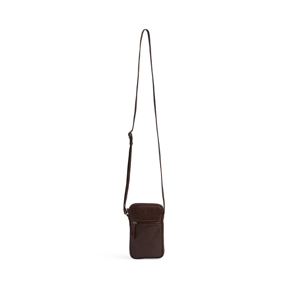 RiverMBG Mini crossbody. Unisex.Vintage. Brun og guld. Læder. Markberg