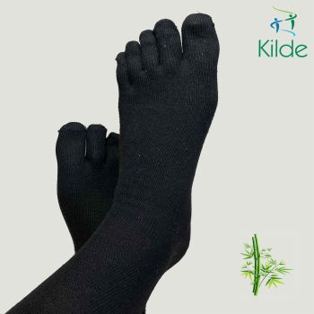 Komfortable therapeutische Bambussocken mit Zehentrennung. Unisex. Dünn. Schwarz. Hersteller: Reflex Wear