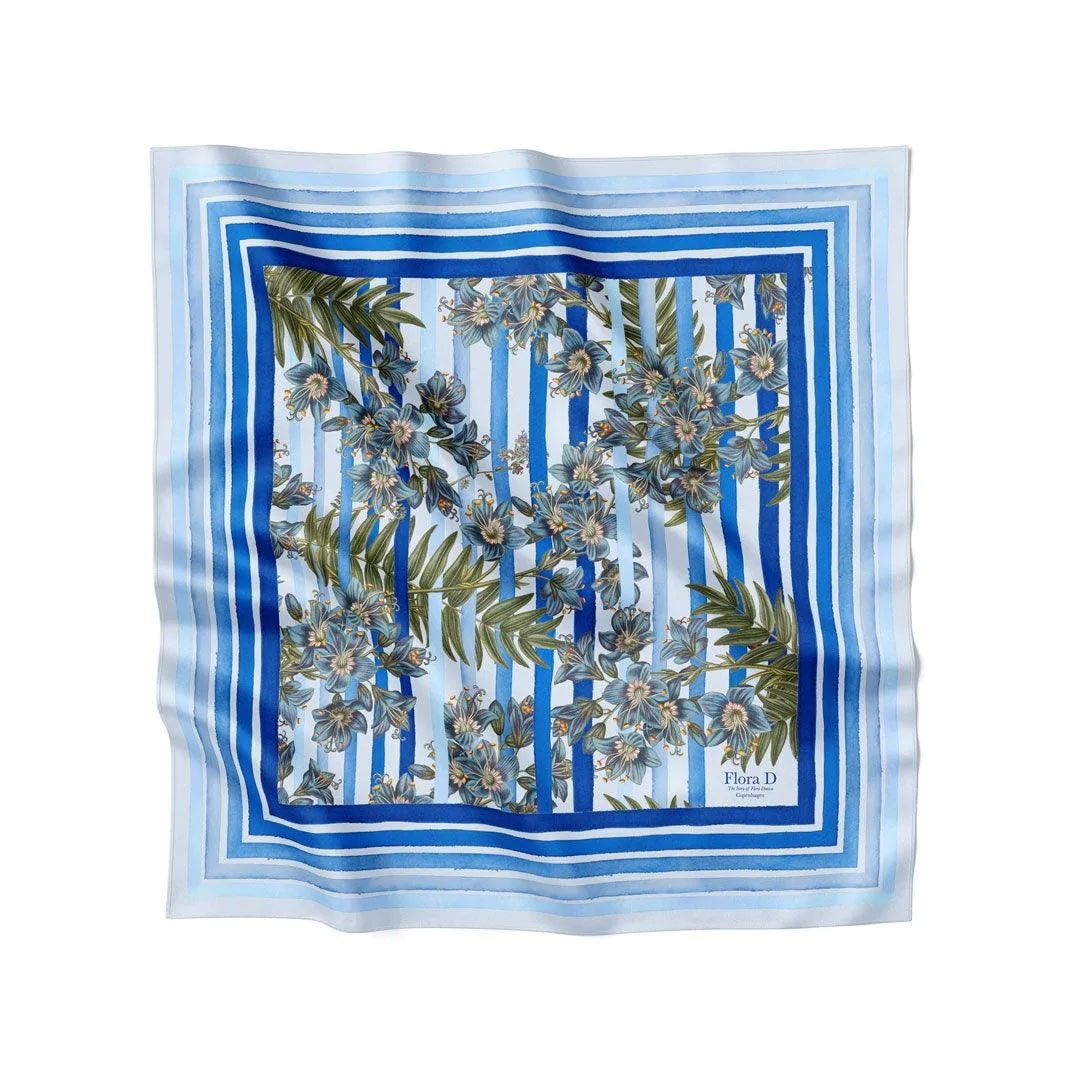 Stribet silketørklæde. 100% silke. Kongeblå. Flora Danica Denmark